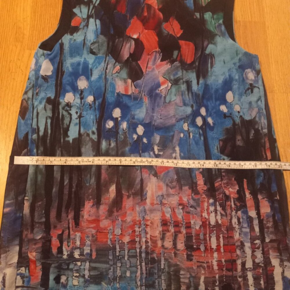 Everly Colorful Blue Red Abstract Watercolor Dress Size S - Picture 5 of 5